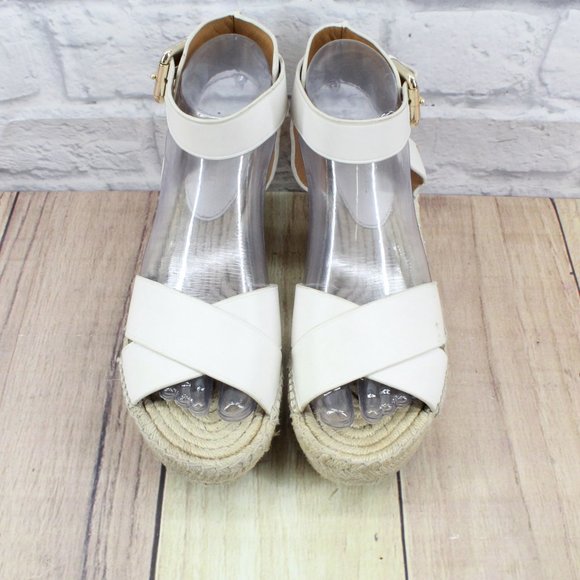 Coach White Leather Ankle Strap Platform Jute Wedge Sandals Size 6.5 B - Picture 5 of 11